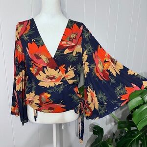 #8)  Lulumari wrap style top with pleated sleeves Size M